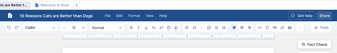Document ribbon with formatting tools