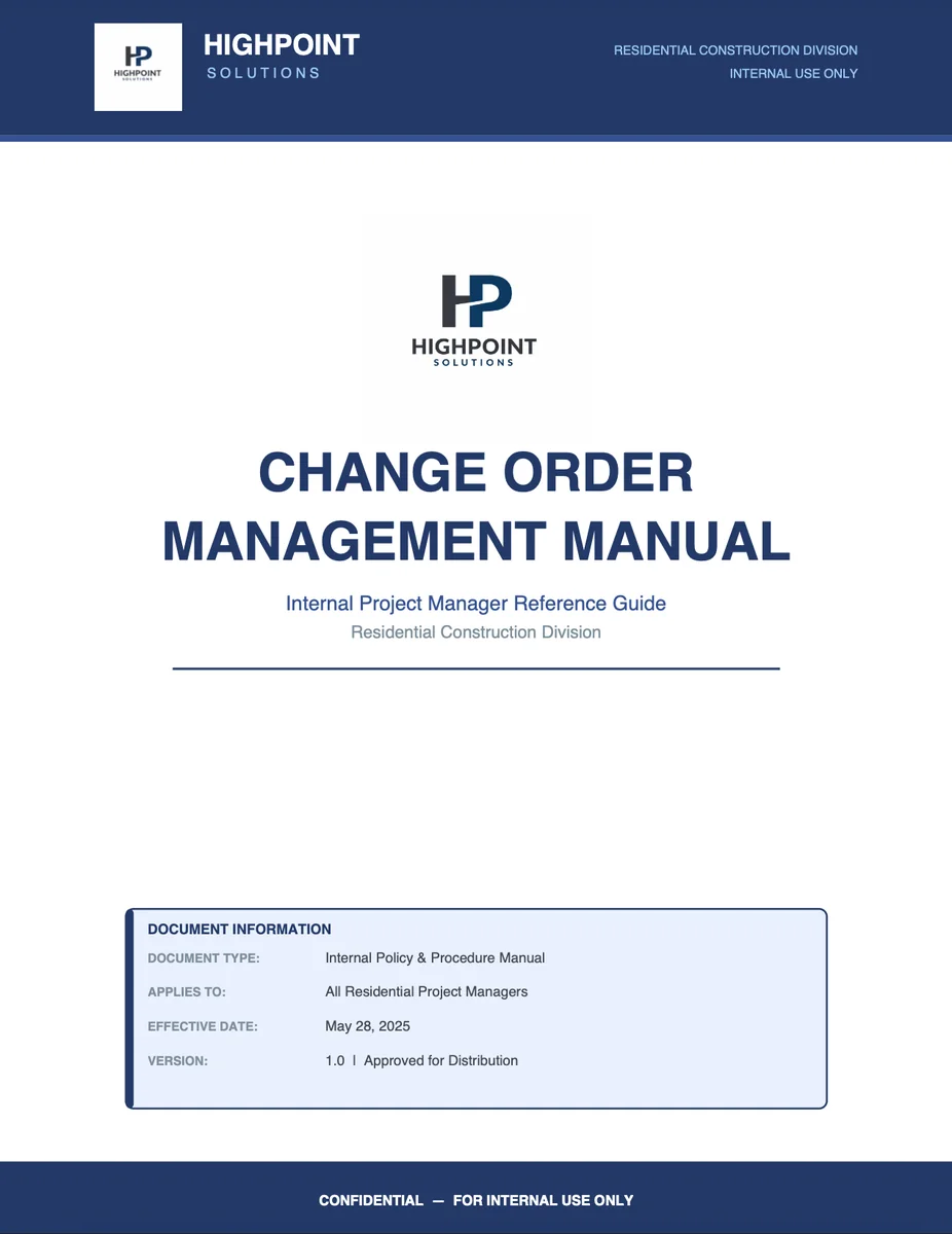 Change Order Process Manual for Construction Projects
